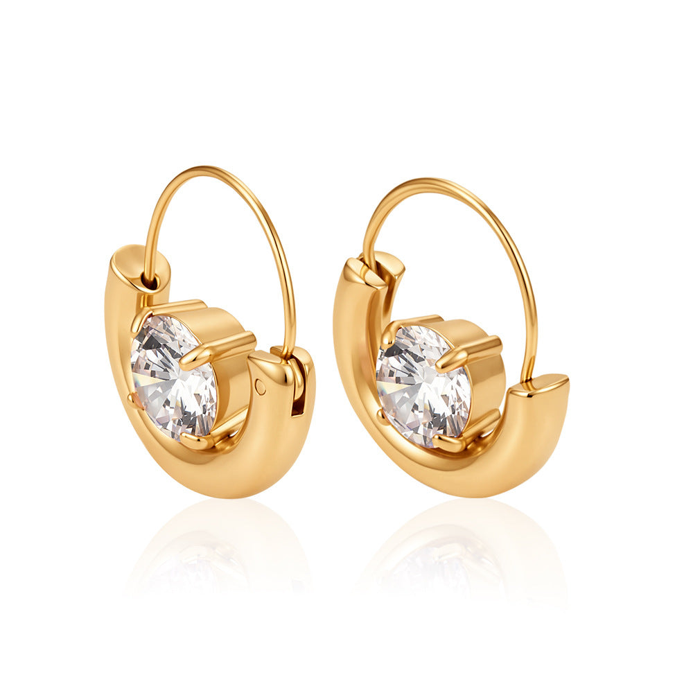 Wholesale Gold Plated Stainless Steel Artificial Zircon Geometric Round Flower Basket Earrings - Trendy Fashion Accessory