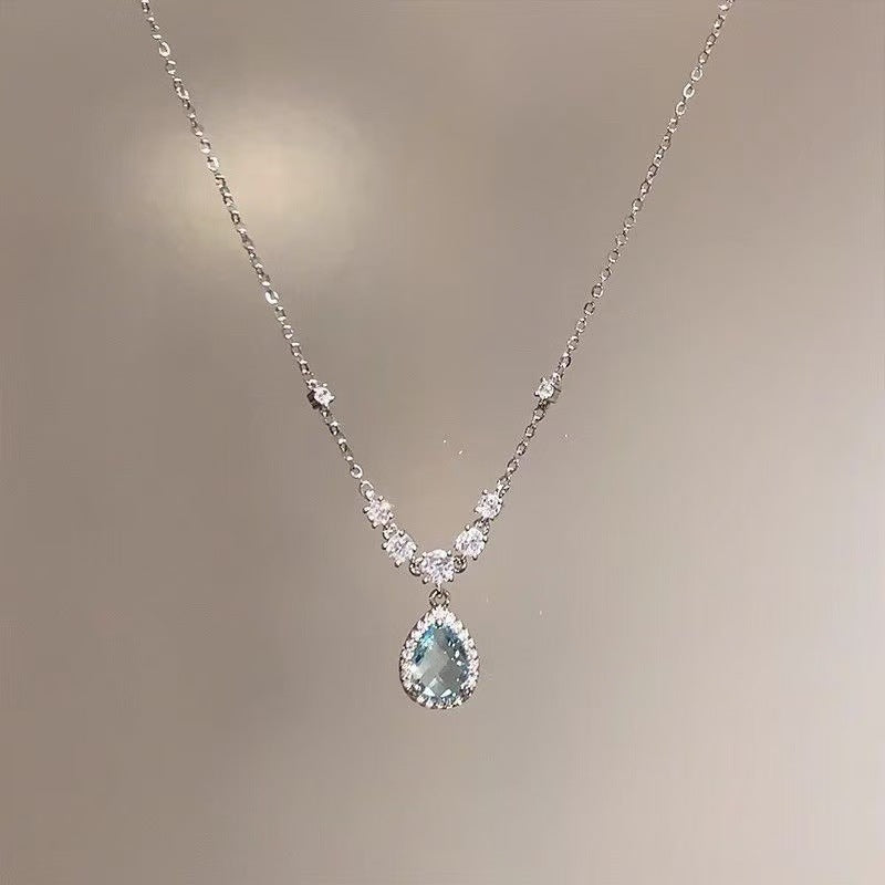 Wholesale Water Drop Zircon Chain Necklace for Women,  Niche New Trendy Light Luxury Style,  Popular Influencer Style,  Simple Versatile Clavicle Chain