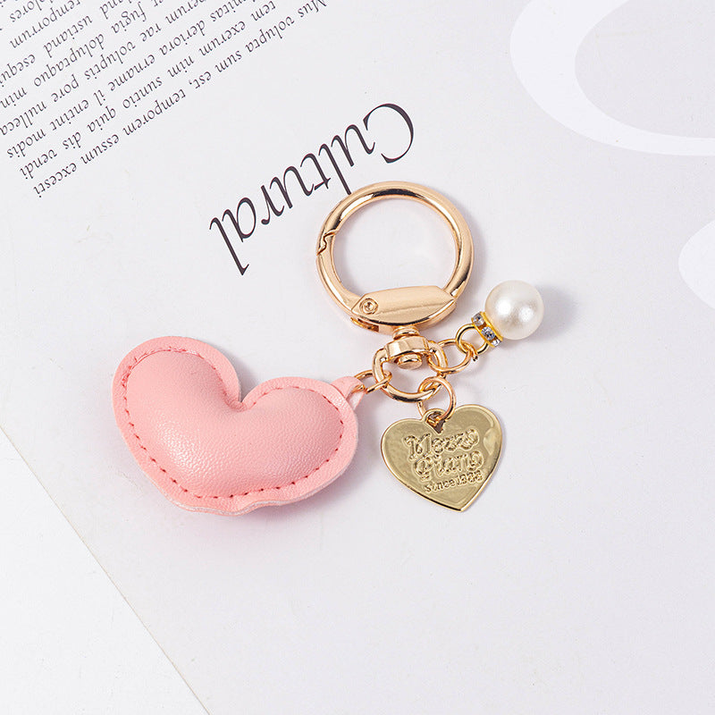 Wholesale Cute Heart Shape Leather Colorful Padded Keychain