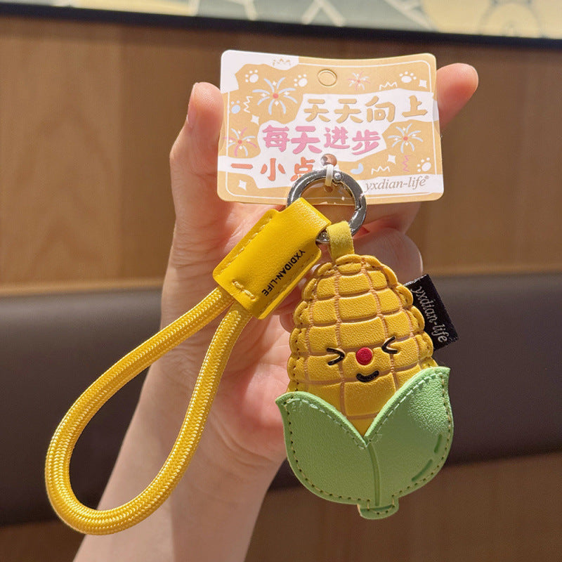 Wholesale Trendy Cartoon Mushroom And Corn Leather Keychain Pendant Cute Car Key Accessory Creative Couple Gift Boutique Resale Decor