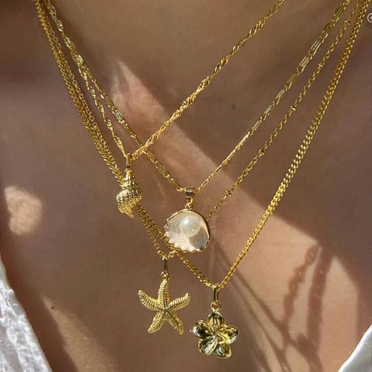 Wholesale Floral Pearl Shell Multi Layer Clavicle Necklace Trendy Fashion Accessory For Boutique Resale And Gift
