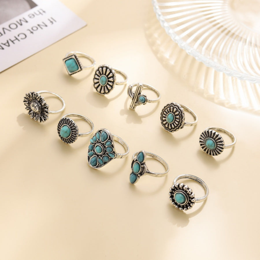Wholesale retro exaggerated geometric flowers turquoise water drop rings