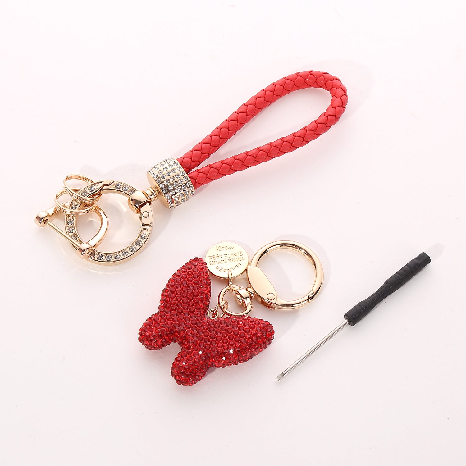 Wholesale Champagne Rhinestone Butterfly Keychain Fashion Car Key Ring And Bag Charm For Women Boutique Resale Gift