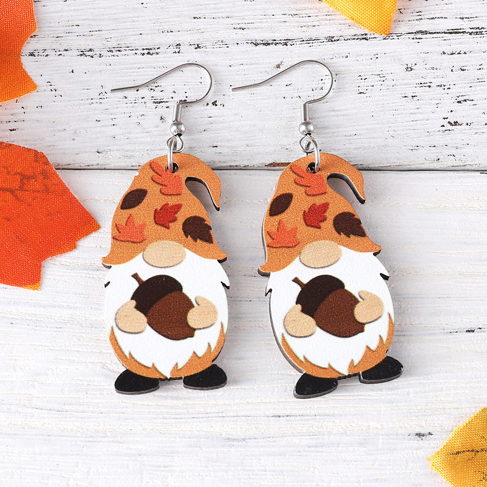 Wholesale Thanksgiving Day Pumpkin Maple Leaf Cute Pendant Wood Earrings ACC-ES-ChuLian039