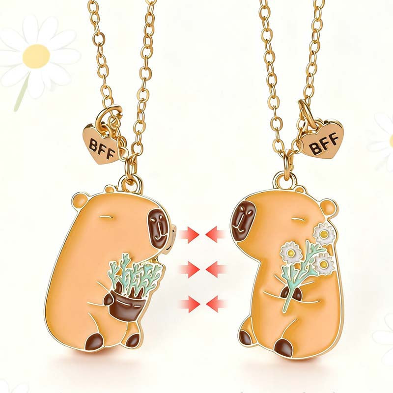 Wholesale Cartoon Heart BFF Magnetic Pendant Necklace For Women Stylish Gold Tone Zinc Alloy Boutique Resale Jewelry Accessory