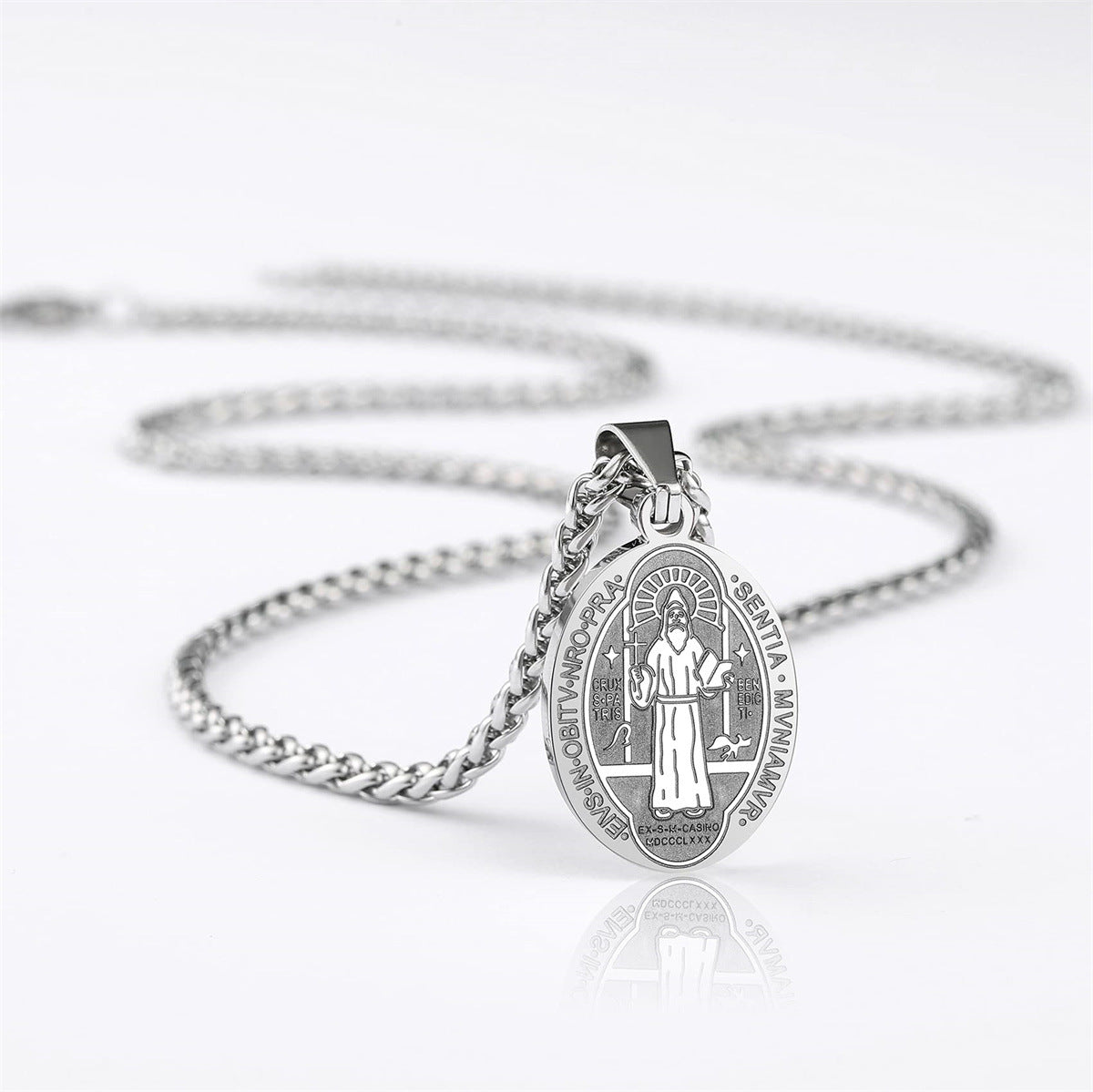Wholesale Stainless Steel Saint Benedict Saint Benedict Medal Pendant Necklace