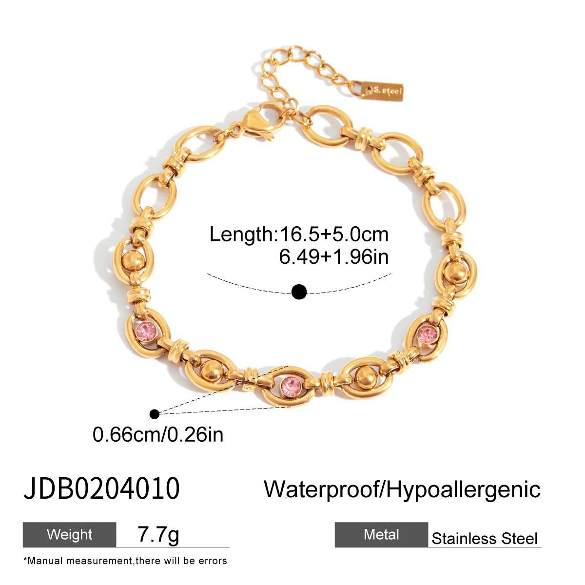 Wholesale  18K Gold Stainless Steel Bracelet Round Pink Zirconium Round Bracelet