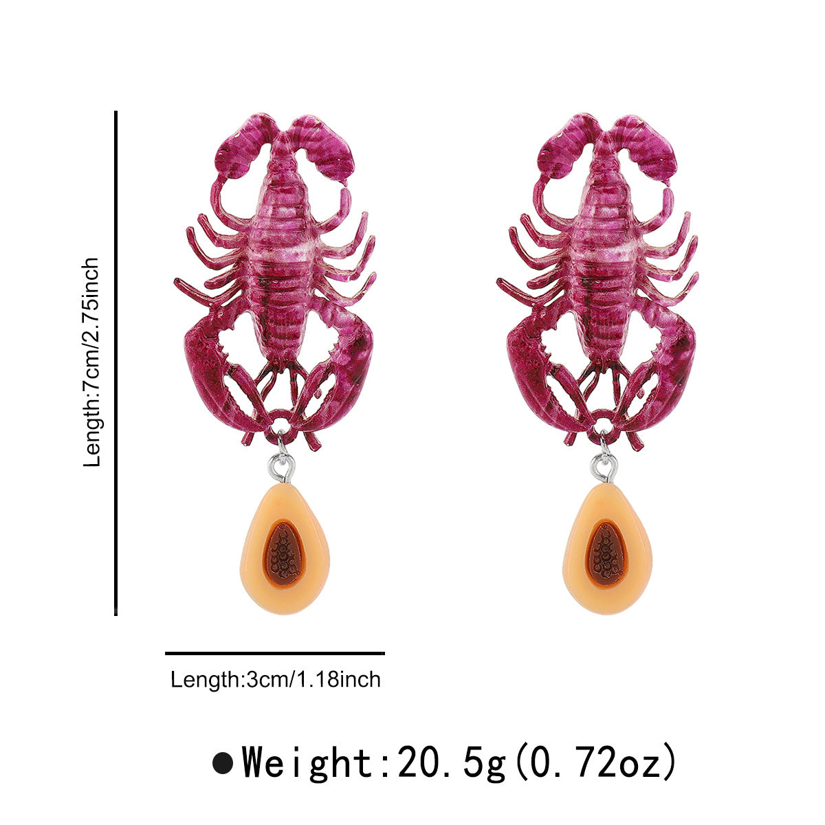 Wholesale summer animal lobster pendant earrings