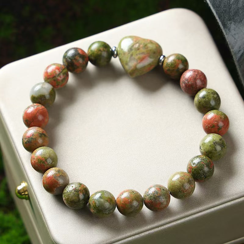Wholesale Trendy Natural Stone Heart Shaped Bracelet Tiger Eye Amethyst Lapis Lazuli Obsidian Beaded Unisex Gift