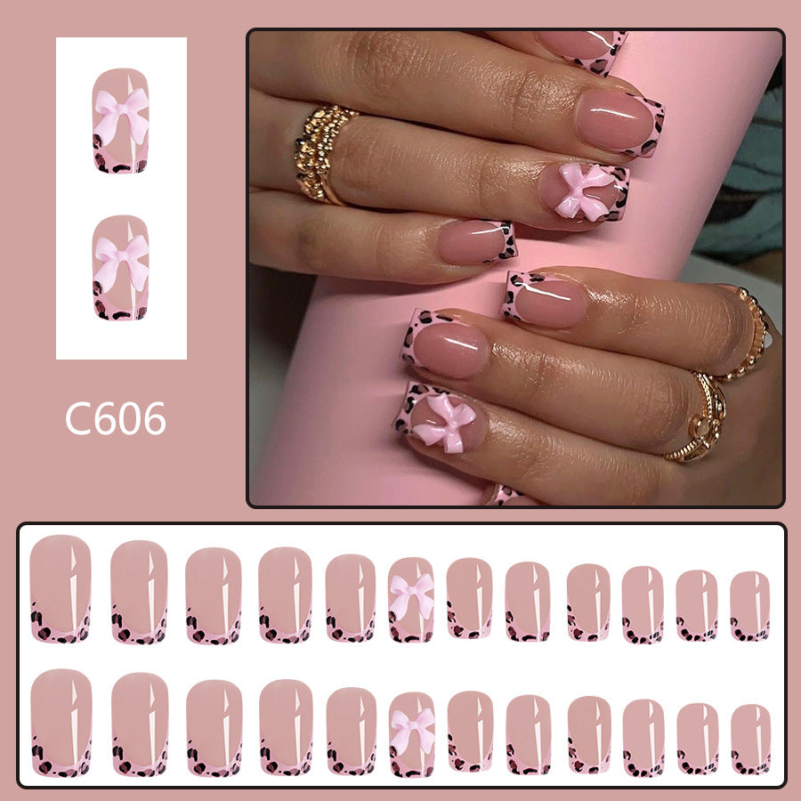 Wholesale 24 Pieces/box Pink Leopard Press-on Nails Kits Nail Stickers ACC-NS-GuaiXL115