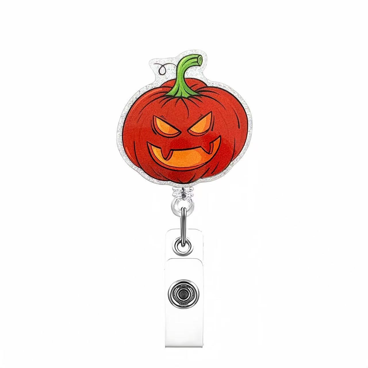 Wholesale Acrylic Retractable Badge Reel Lanyard  Pumpkin Design Nurse ID Card Holder Fashion Accessory Boutique Resale