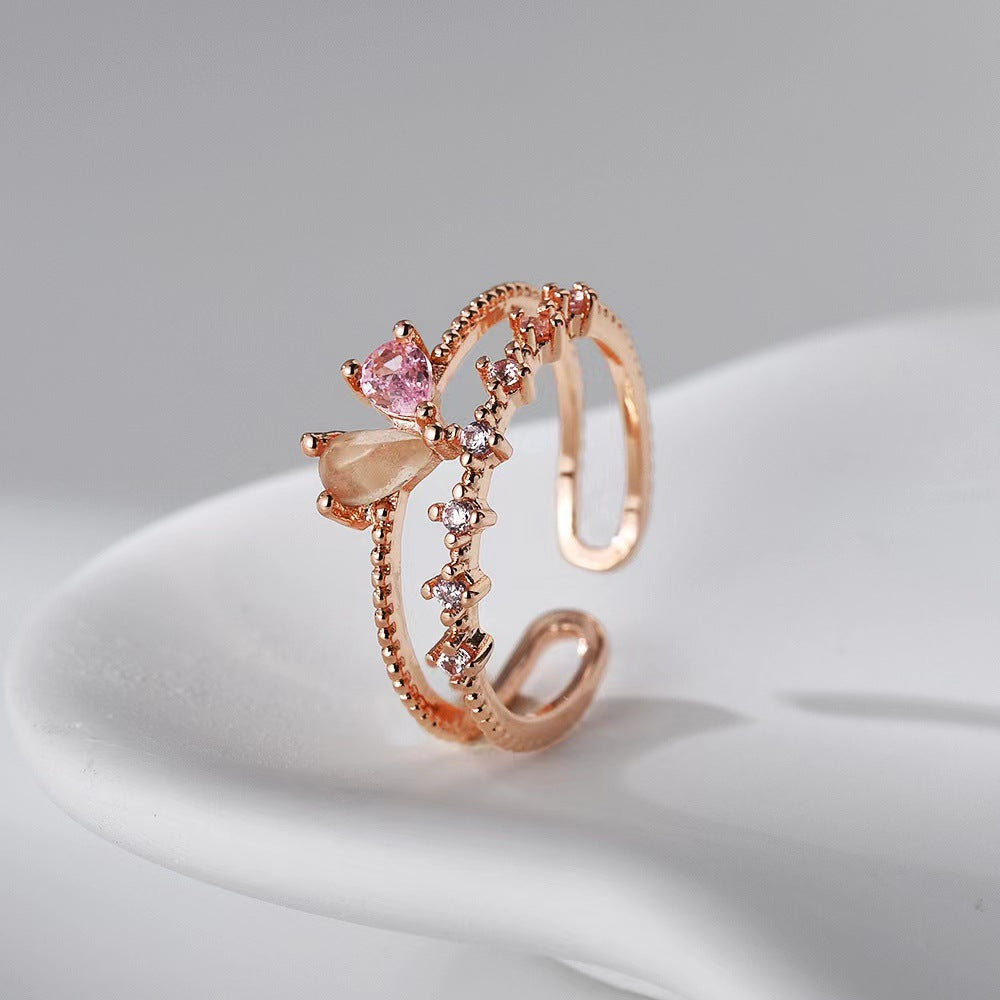 Wholesale Water Drop Zircon Ring Double Line Open Rings ACC-RS-YXY040