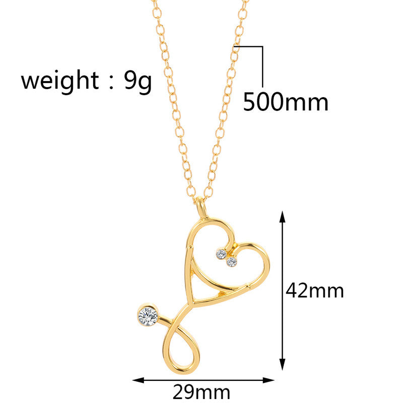 Wholesale Creative Stethoscope Pendant  Hollow Rhinestone Necklace
