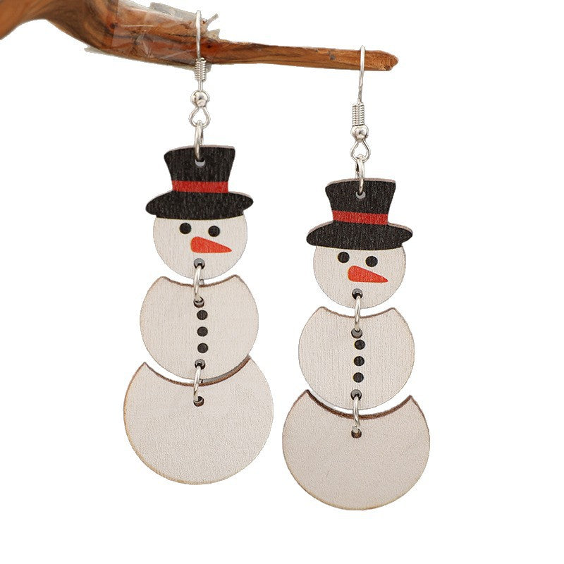 Wholesale Christmas Snowman Wooden Earrings Cute Winter Cartoon Design Party Jewelry Accessory