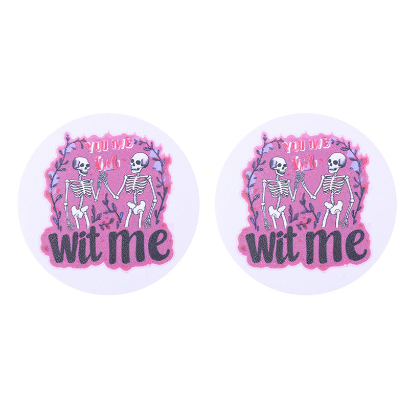 Wholesale Couple Crane Santa Claus Skeleton Pattern Water Absorbing Round Leather Car Cup Cushion ACC-CA-YTian001