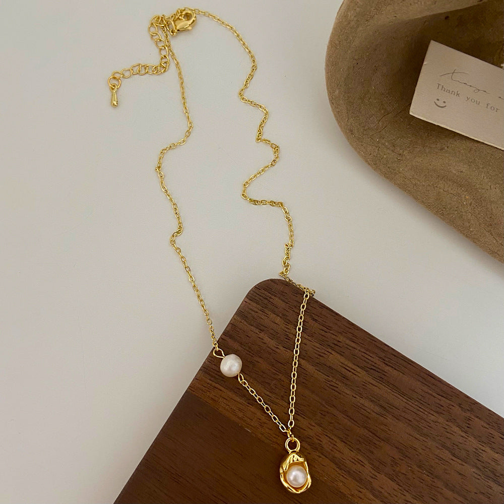 Wholesale Freshwater Pearl Necklace  All-Match Simple Double Layer Stacked Necklace