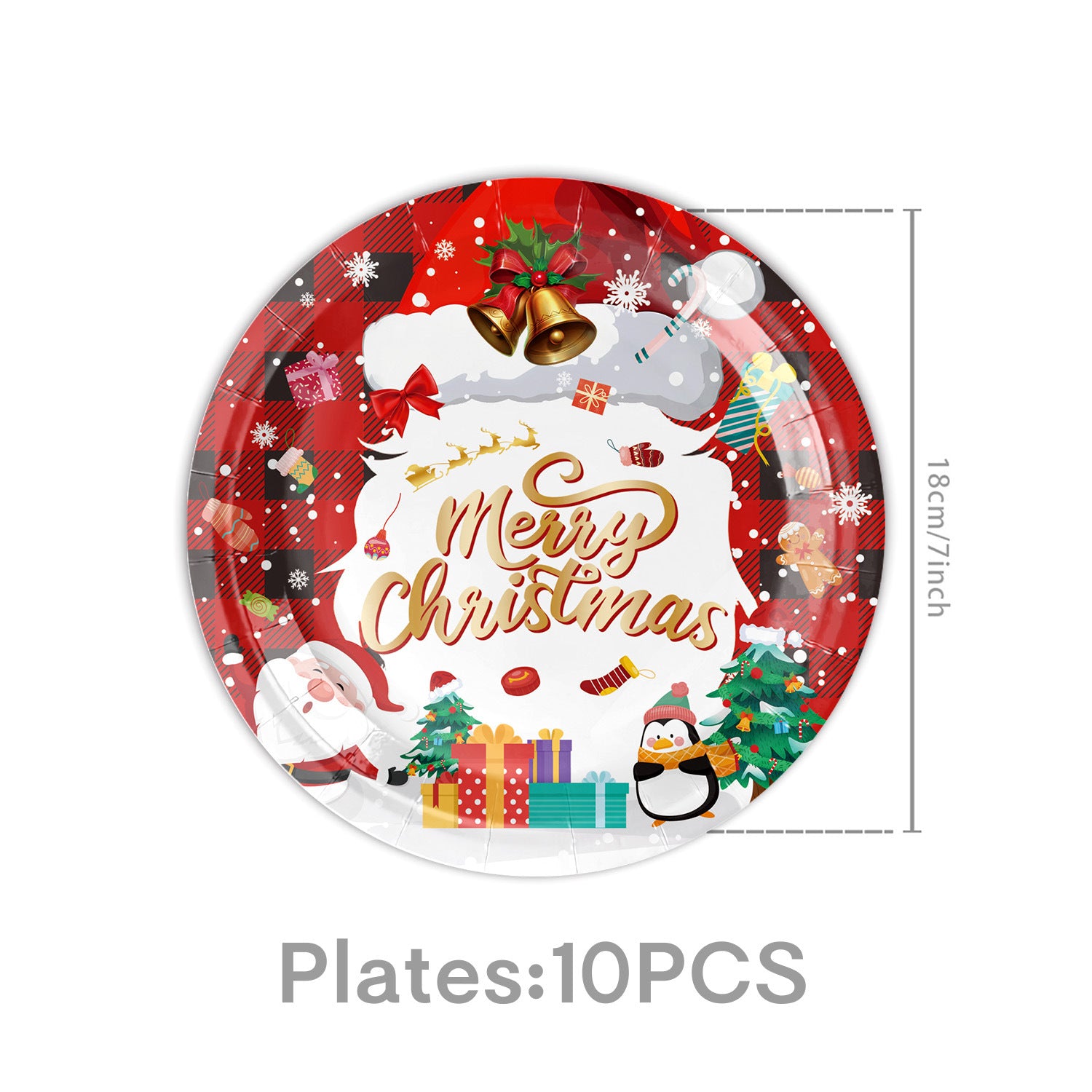 Wholesale Red and black plaid Christmas theme party tableware decoration supplies paper plate pull flag banner