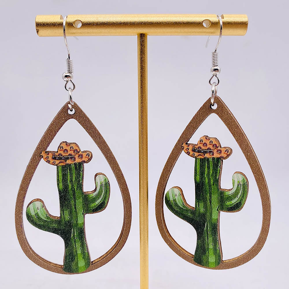 Wholesale Cactus Wooden Elk and Mushroom Earrings