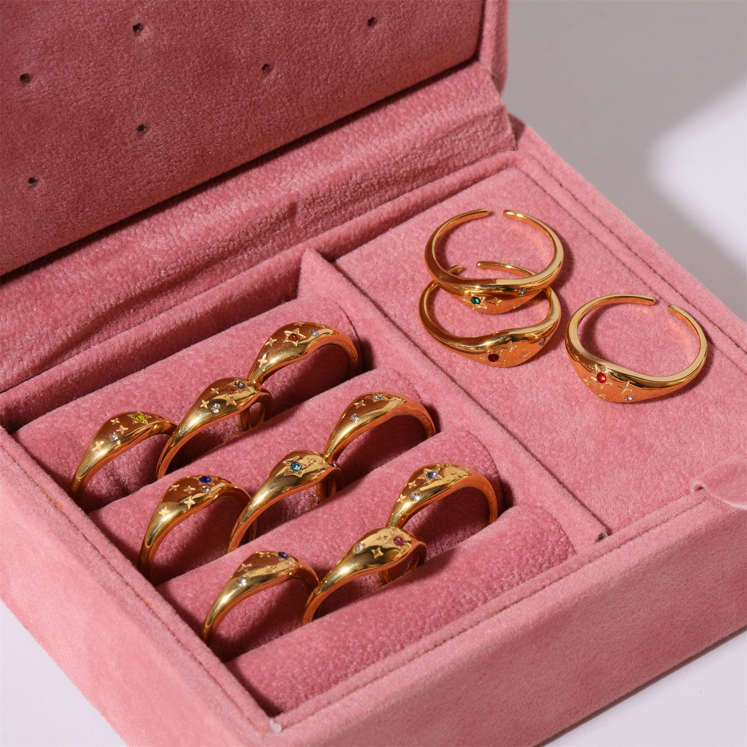 Wholesale 18k Gold Plated Star Zircon Titanium Steel Zodiac Sign Ring