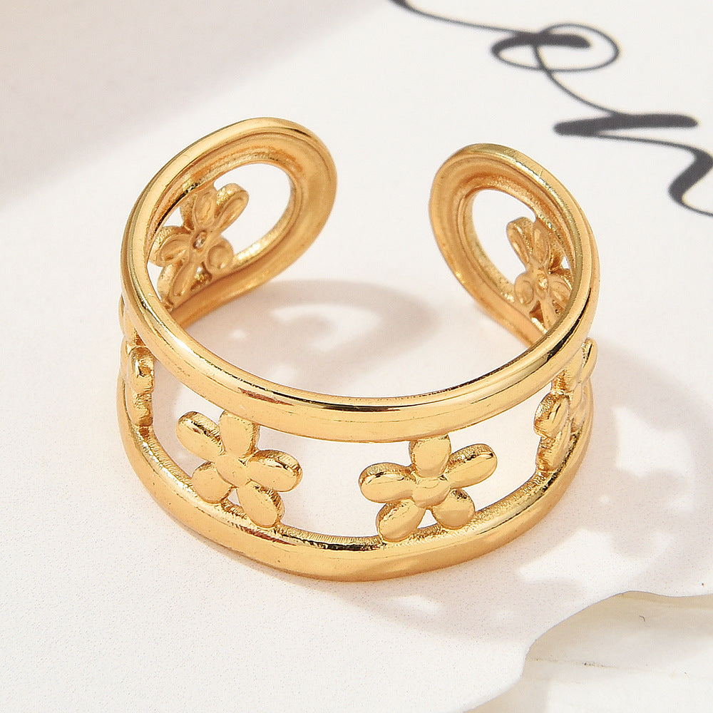 Wholesale Gold Plated Titanium Steel Geometric Eye Adjustable Ring Boutique Resale