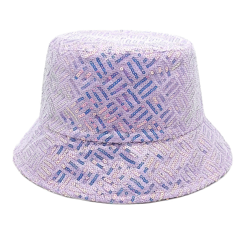 Wholesale  Sequin Grid Stripe Stage Performance Reflective Basin Hat Bucket Hat