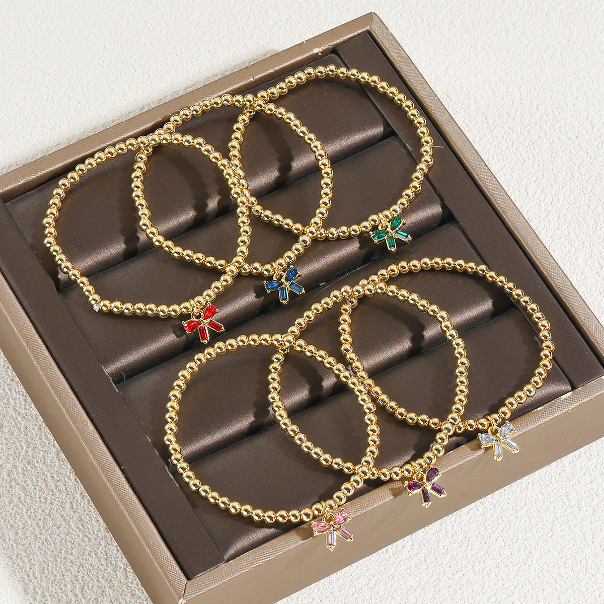 Wholesale  Bow Pendant Color Zircon Hand Beaded Light Luxury Elegant Bow Bracelet