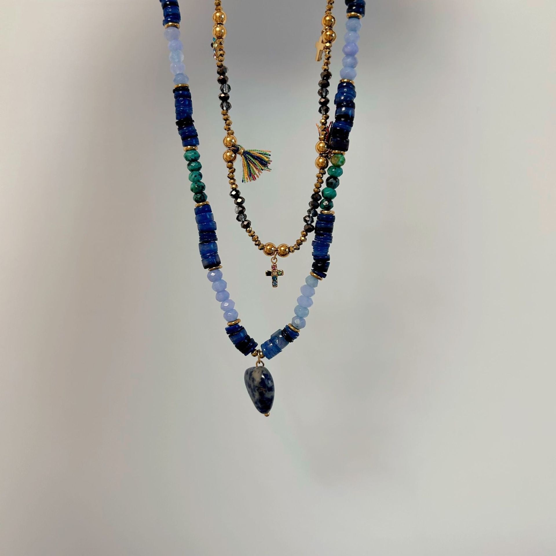 Wholesale Titanium Steel Green Crystal Mixed Color Original Design Necklace