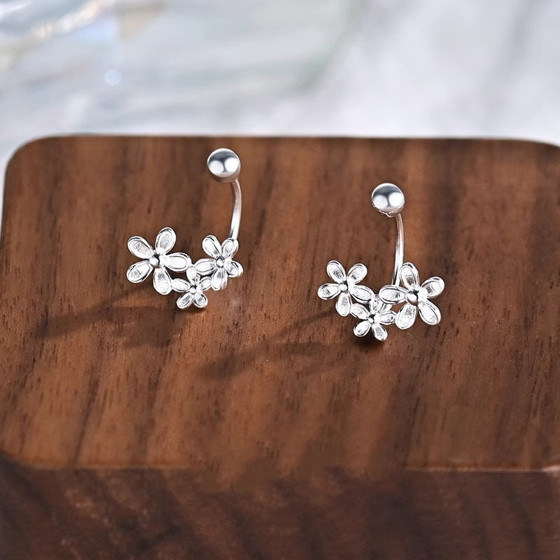 Wholesale 925 Sterling Silver Flower Ear Studs  Three Flower Earrings
