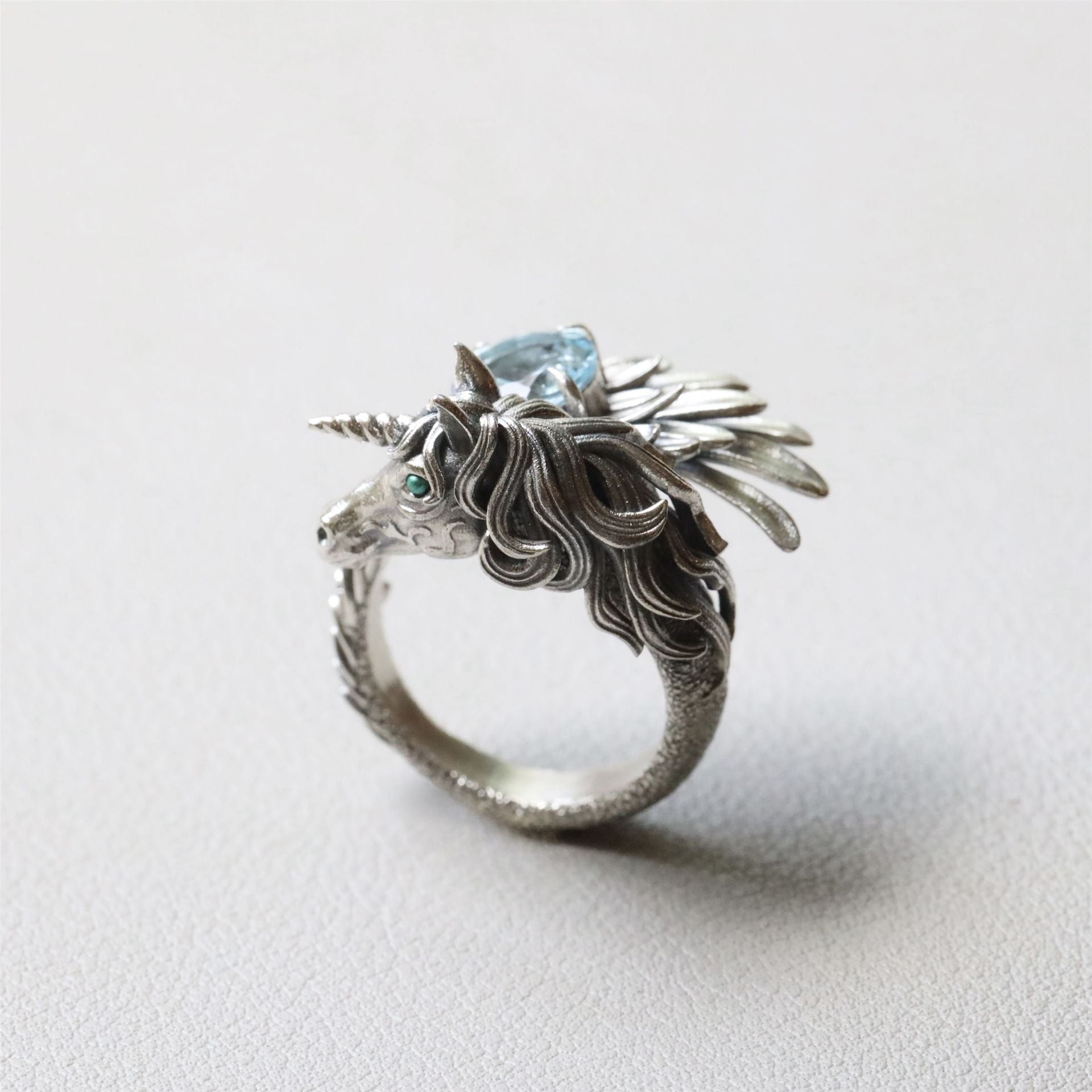 Wholesale Retro Unicorn Ring with Rhinestone Feather Wings Jewelry Accessory Gift