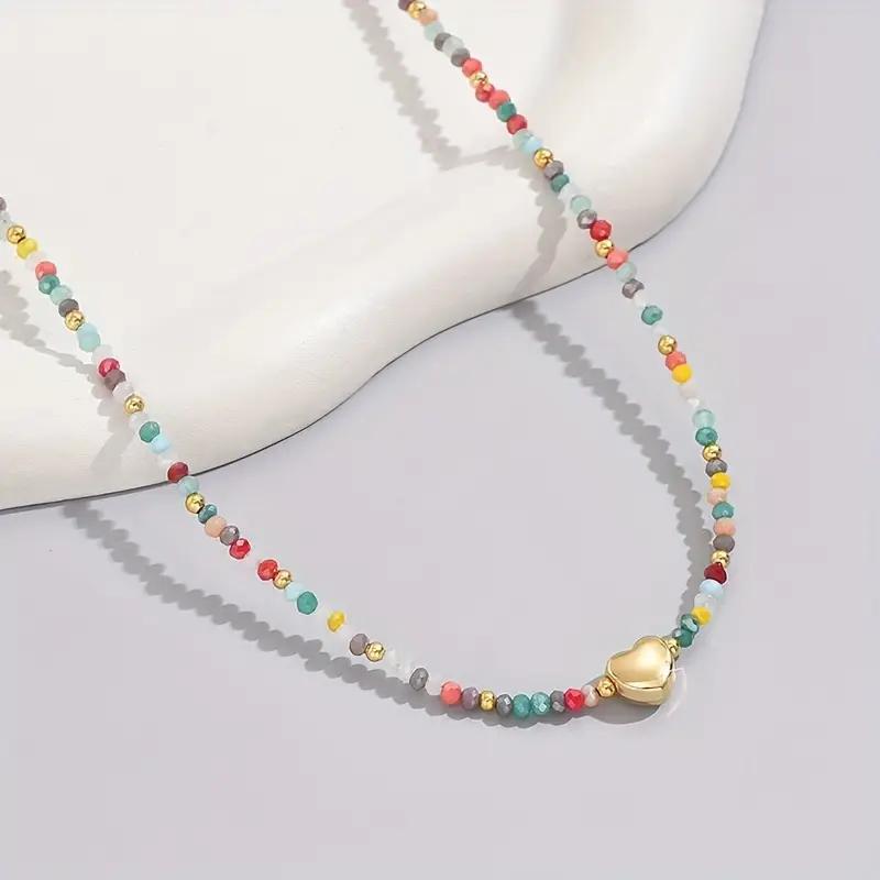 Wholesale Stylish Gold Heart Crystal Beaded Necklace Bohemian Women Fashion Jewelry