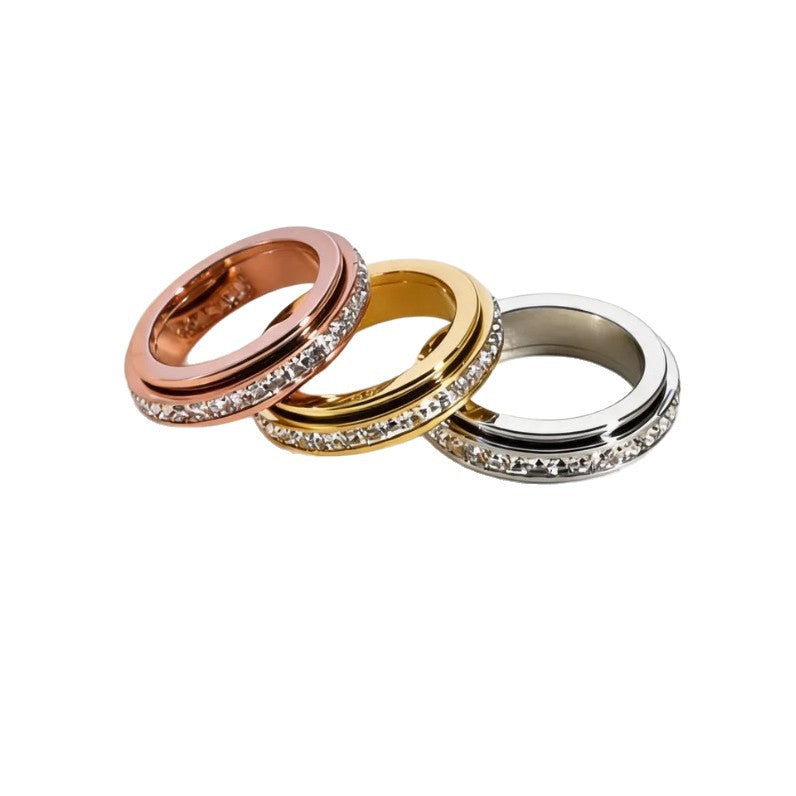 Wholesale Single Row of Square Diamonds,  Double Rotatable Lucky Charm Ring