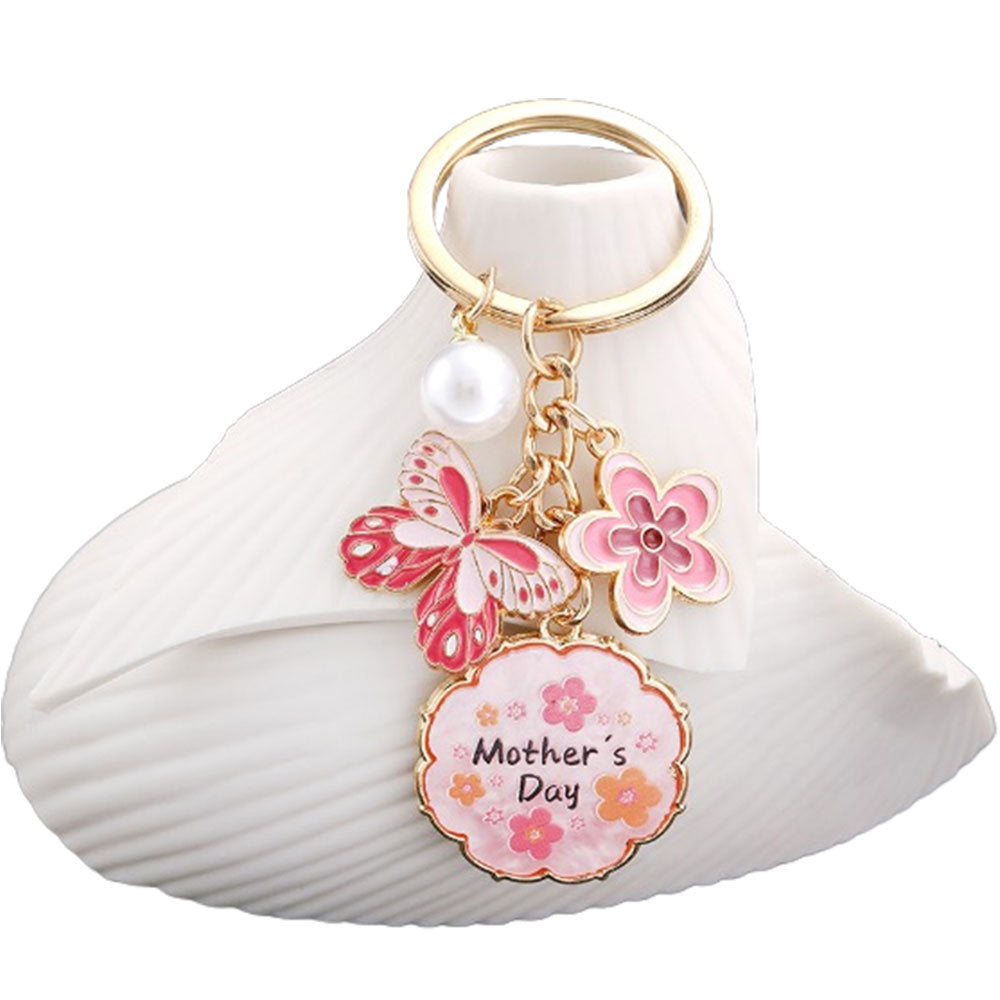 Wholesale Oil Dropping Pink Butterfly Flowers Pearl MOTHER' S DAY Keychain Jewelry Pendant Mother Holiday Gift