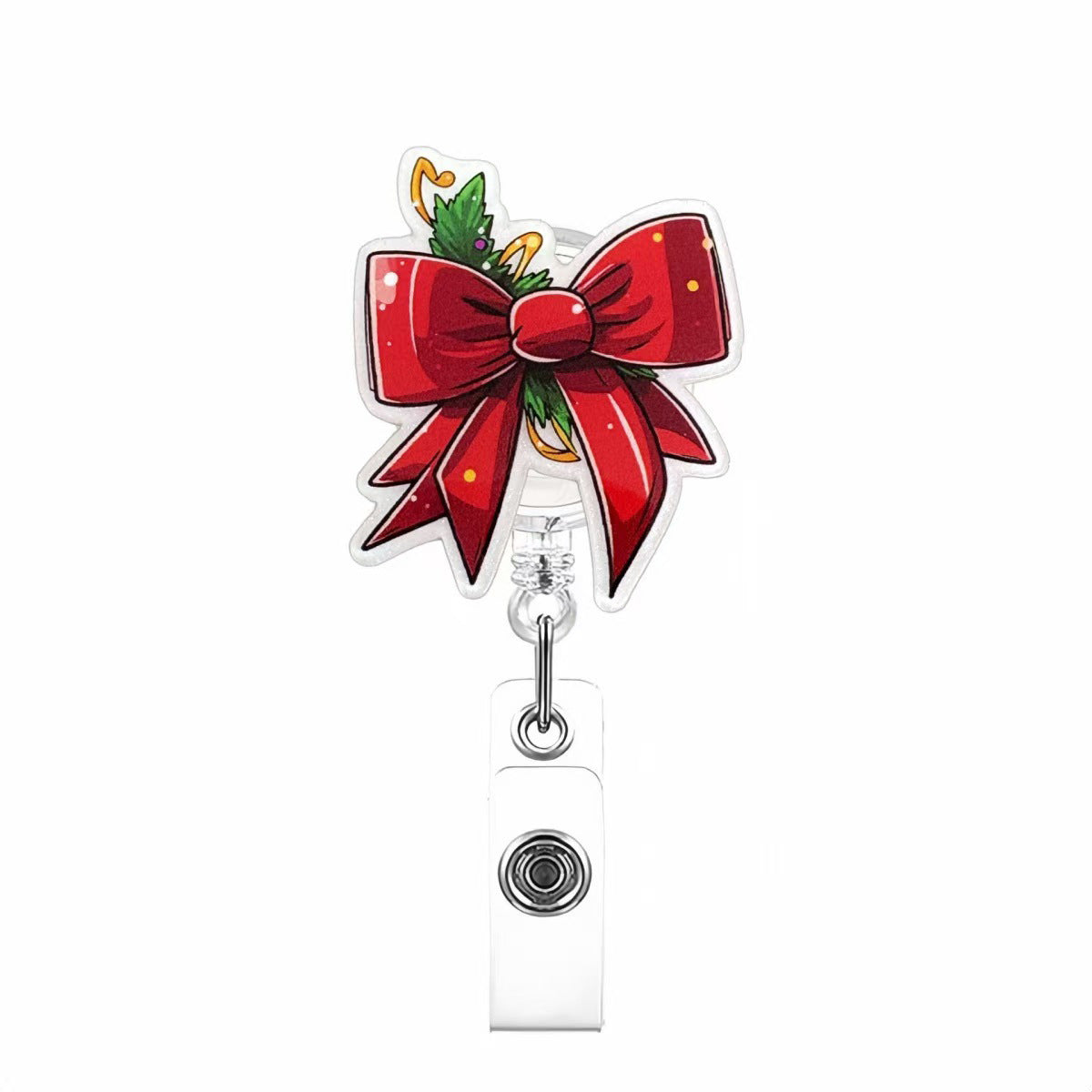 Wholesale retractable easy-pull buckle acrylic Christmas bow  Badge Reels