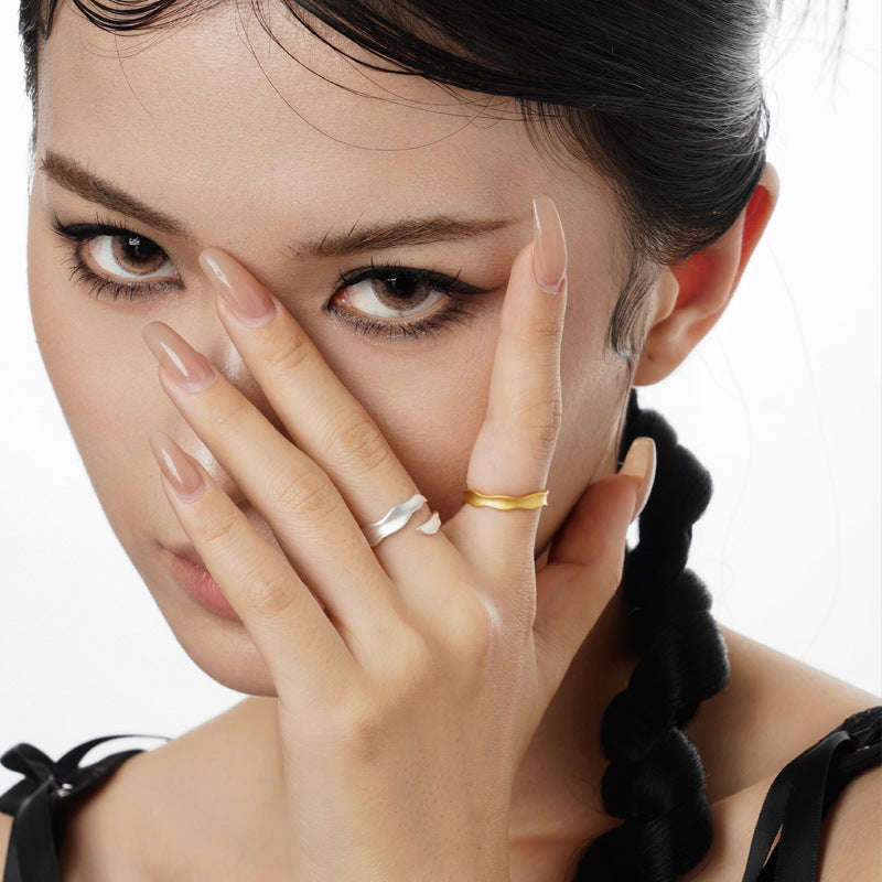 Wholesale All-match S925 Sterling Silver  Frosted Wave Ring