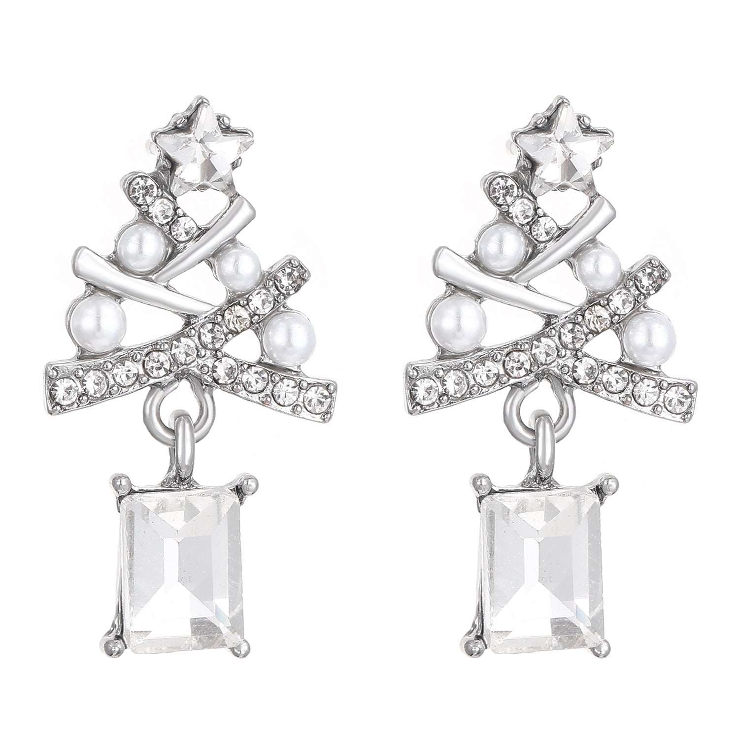 Boucles d'oreilles arbres de Noël incrustées de diamants créatifs en gros