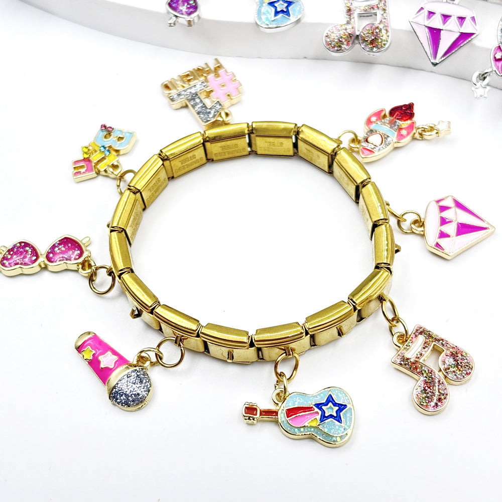 Wholesale Italian Charm Bracelet 9mm DIY Oil-Drip Single Buckle  Creative Stainless Steel Composable Bracelet