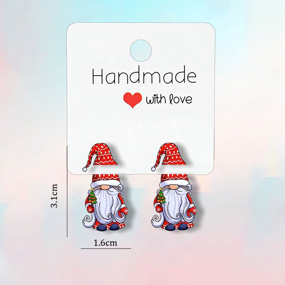 Wholesale Christmas-themed acrylic front and back printed Santa earrings