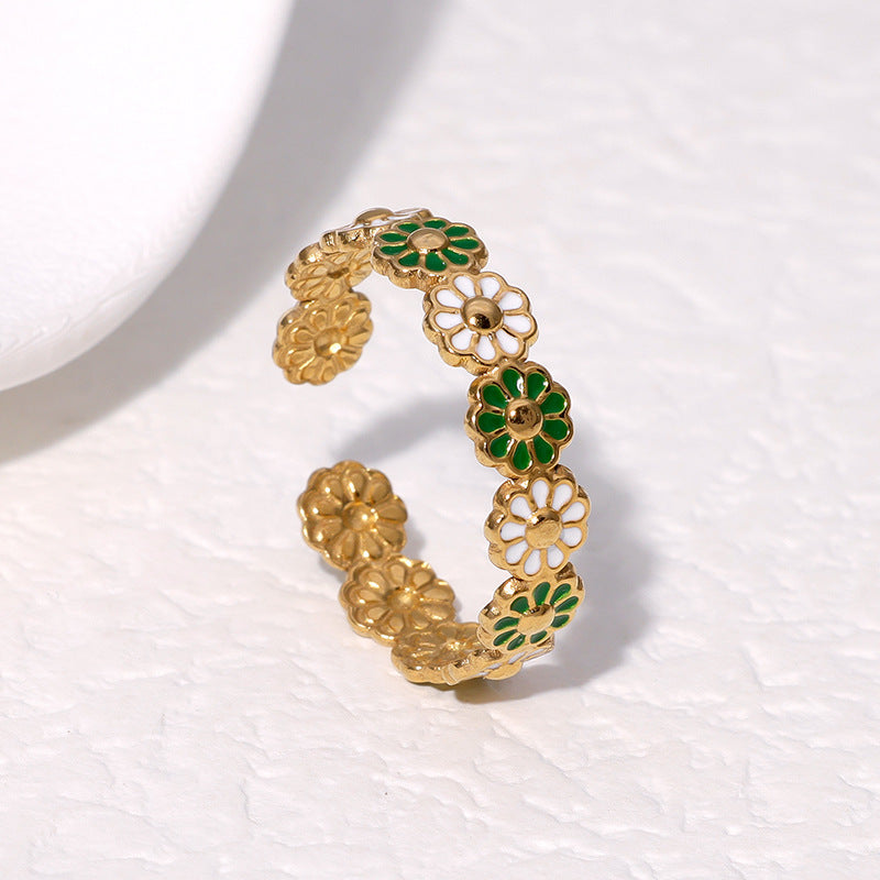 Wholesale French Flower Stainless Steel Ring Open Adjustable Fashion Jewelry Accessory Gift
