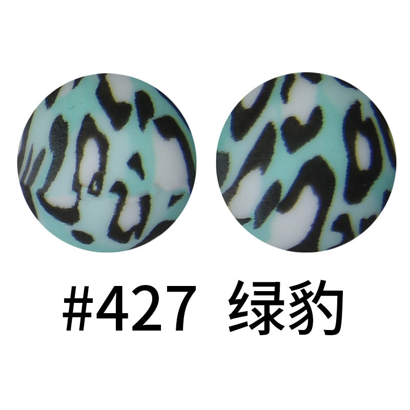 Wholesale 50pcs 15mm Western Style Leopard Skull Color Aztec Printed Silicone Balls Beads ACC-BDS-HeSheng002