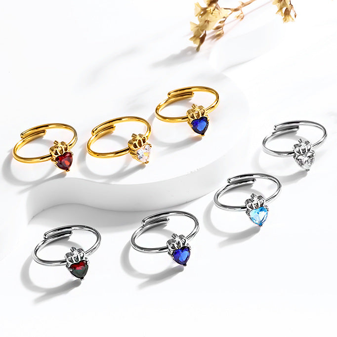 Wholesale 2PCS Titanium steel heart-shaped zircon ring