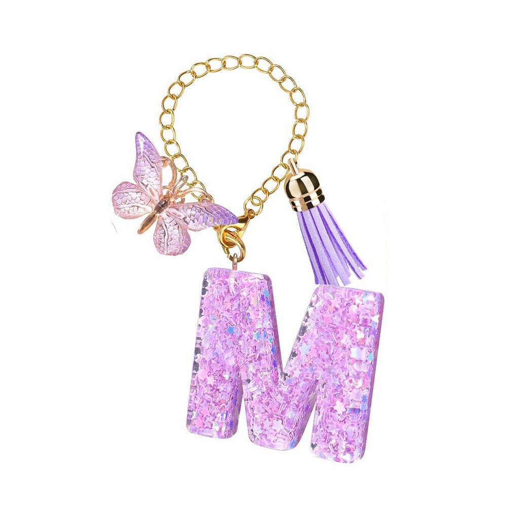 Wholesale  26 Letters Butterfly Tassel Pendant Keychains