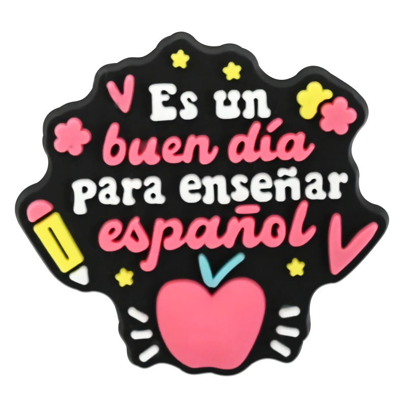 Wholesale  Random 100pcs e-commerce Spanish teacher series  PVC Soft Rubber Shoe Buckle Decoration