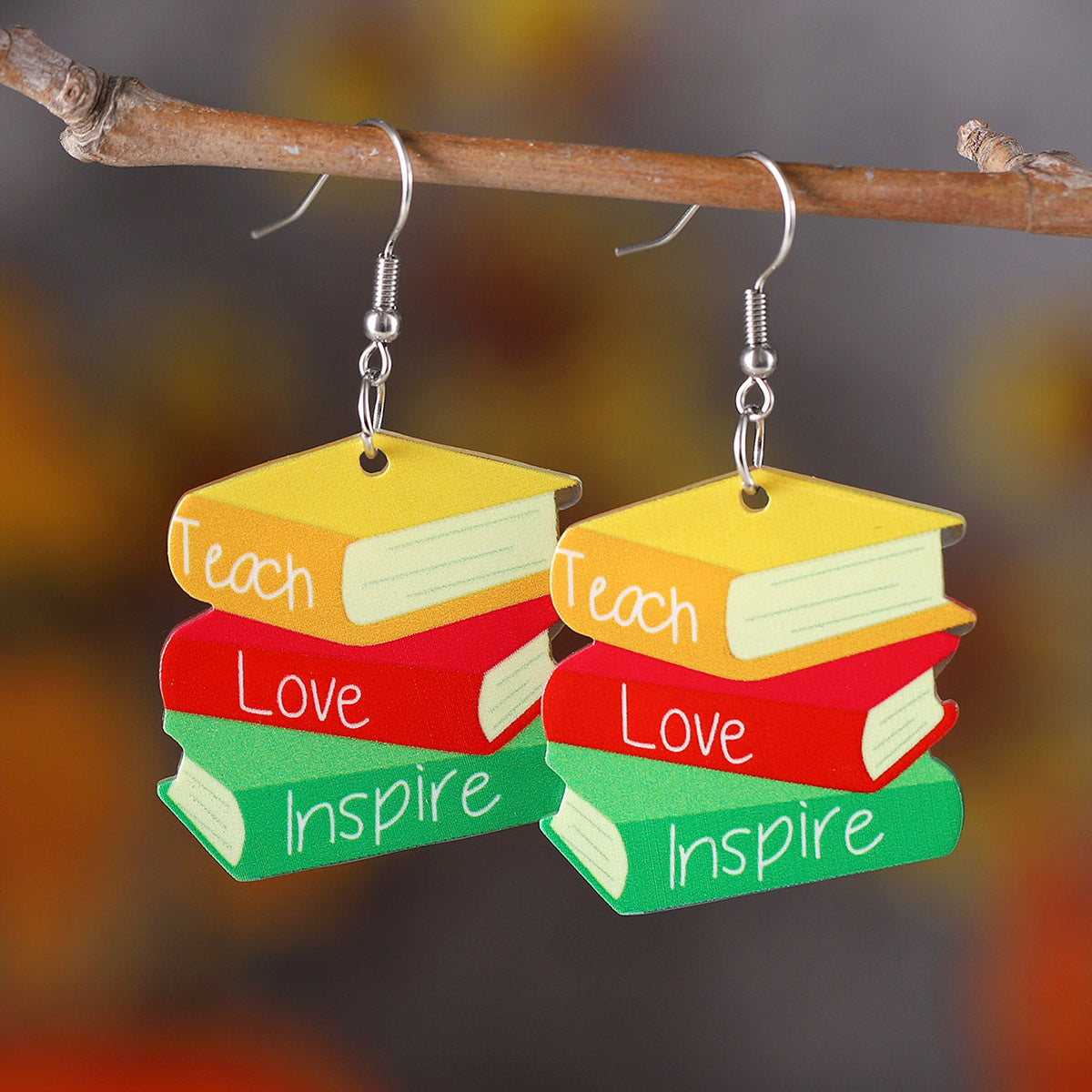 Wholesale School Season Pencil Apple Rainbow Love Ruler Pendant Earrings