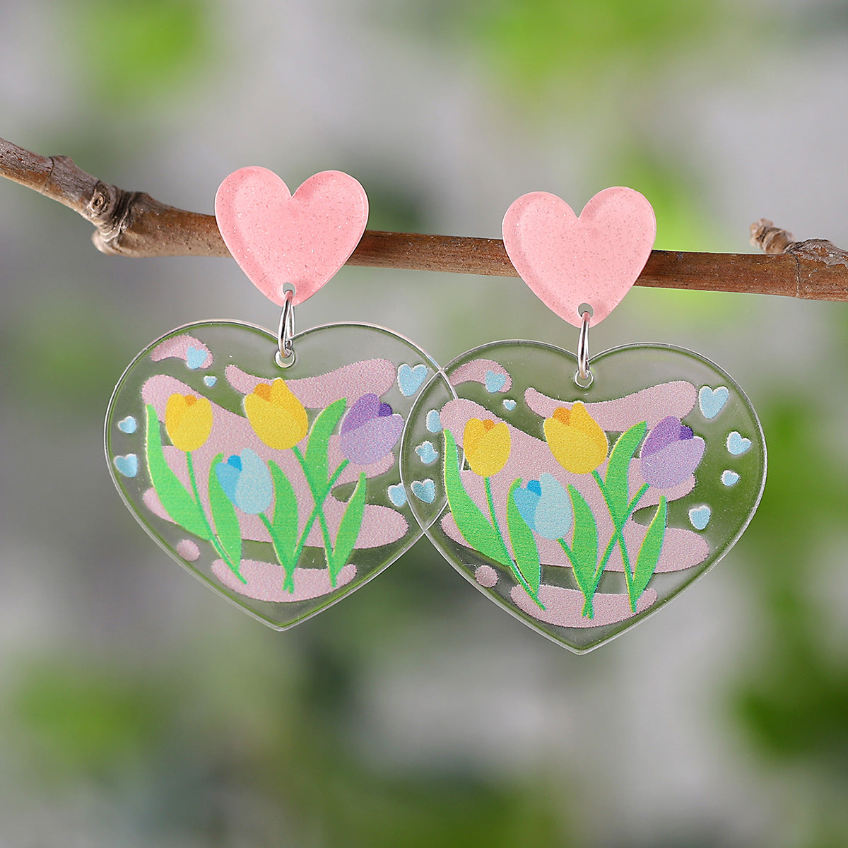 Wholesale  Flower Love Acrylic Pendant Earrings