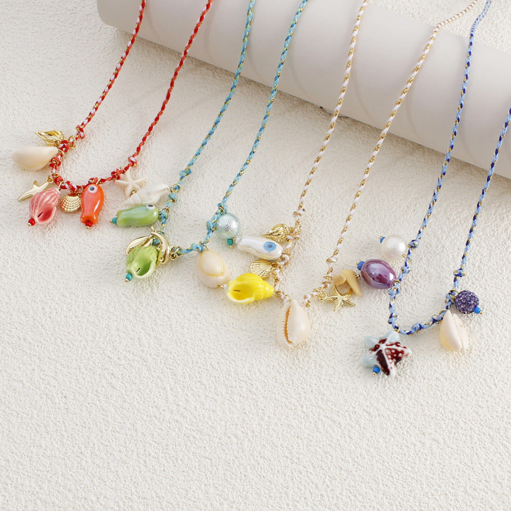 Wholesale  Summer Sea Wind Starfish Pearl Love Pendant Necklace