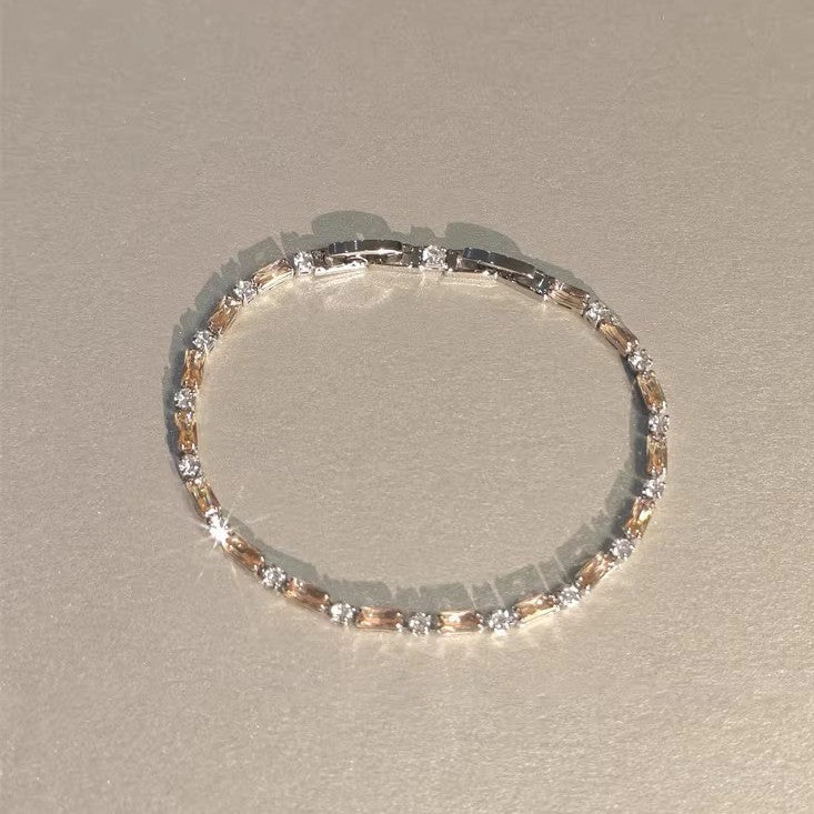 Wholesale Copper Plated Champagne CZ Square Bead Bracelet,  Trendy Geometric Jewelry Accessory for Everyday Wear