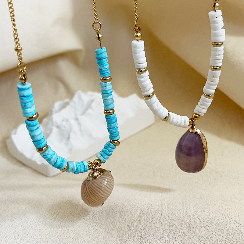Wholesale Bohemian retro natural white shell niche design necklace