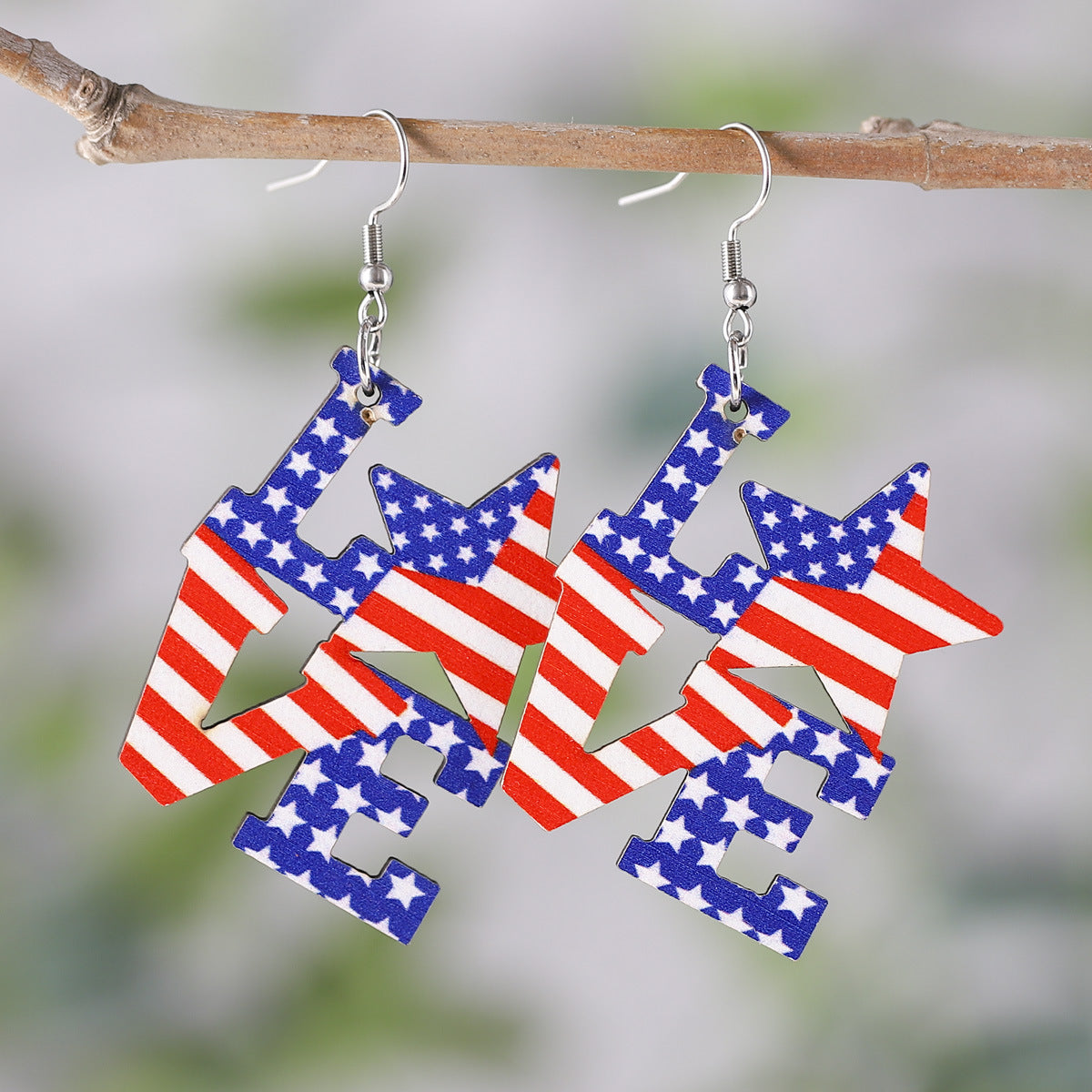 Wholesale American Independence Day Red White Blue Flag Striped Stars Sunflower Double Sided Earrings