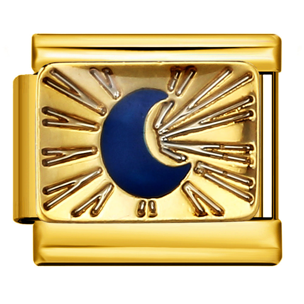 Wholesale 5pcs Italian Charm Bracelet 9mm DIY Splicing Gold-Based Star-Moon Blue Stainless Steel Composable Bracelet