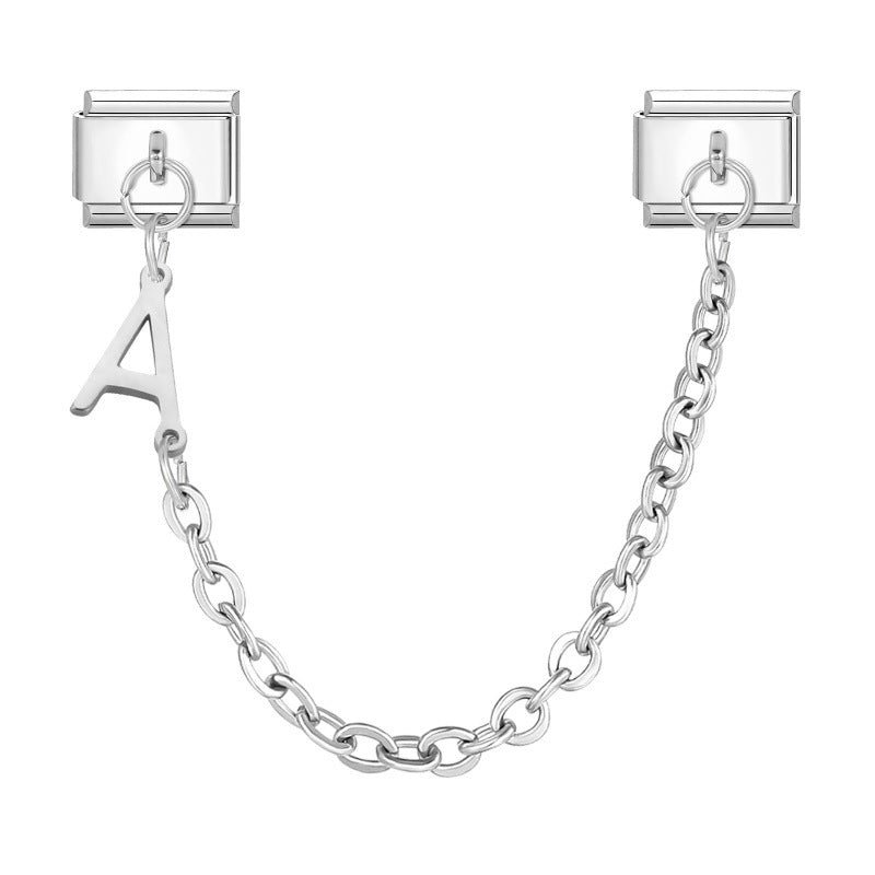 Wholesale Steel Color Letter Double Pendant DIY Fashion Italian Exquisite Creative Retro Module Bracelet Accessories Jewelry
